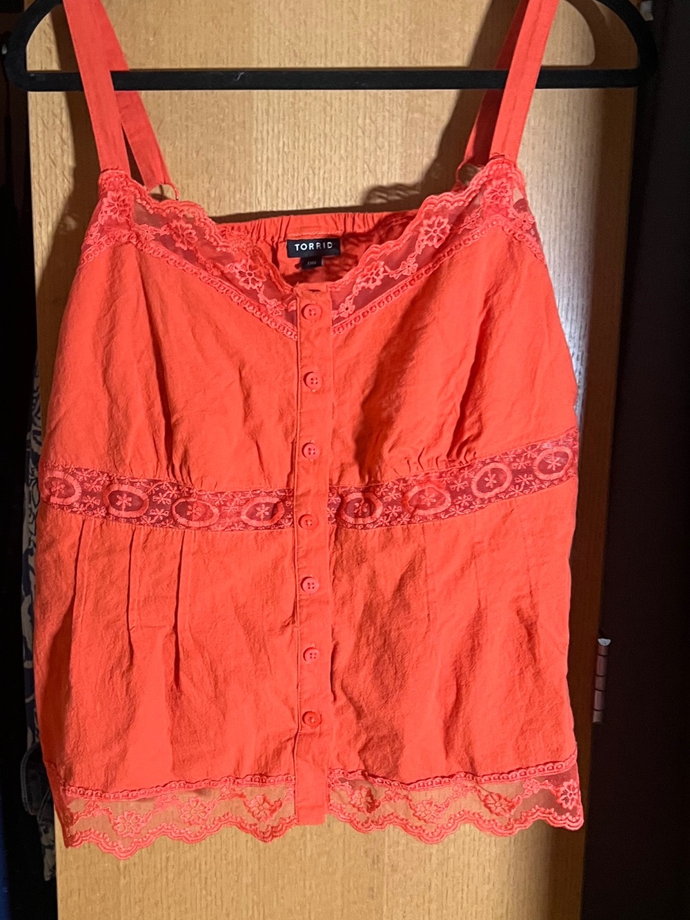 torrid Coral Lace-Trim Button-Front Camisole